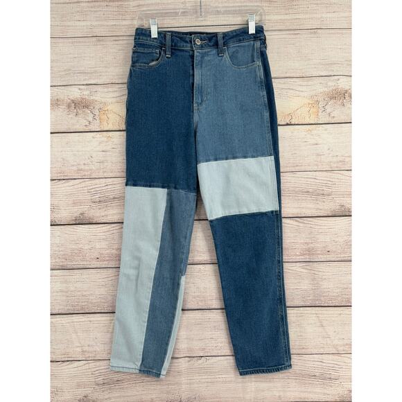 Hollister Denim - Hollister Patchwork Ultra High Rise Mom Jean Juniors 5R 27x27 Blue Medium Wash